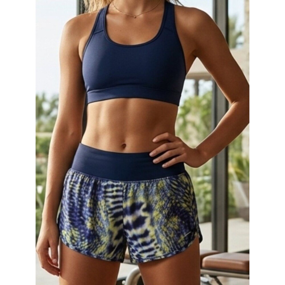 Nike Dri-FIT Navy & Green Printed Athletic Shorts | Back Zip Pocket | Medium